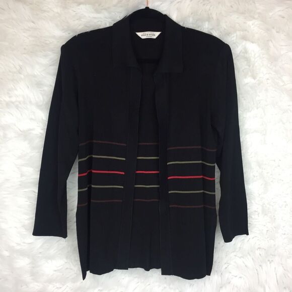 Exclusively Misook Womens Black Striped Cardigan Open Jacket XS - Picture 1 of 5